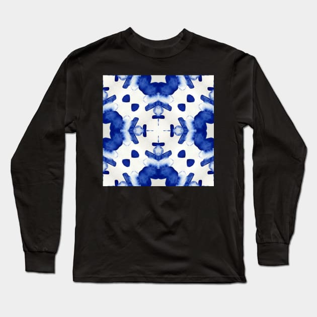 Abstract cobalt blue watercolour stones set into a mosaic tile mandala style Long Sleeve T-Shirt by FrancesPoff